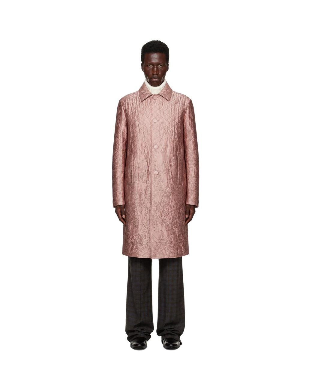 Dries Van Noten Pink Ssense Exclusive Embroidered Coat for men
