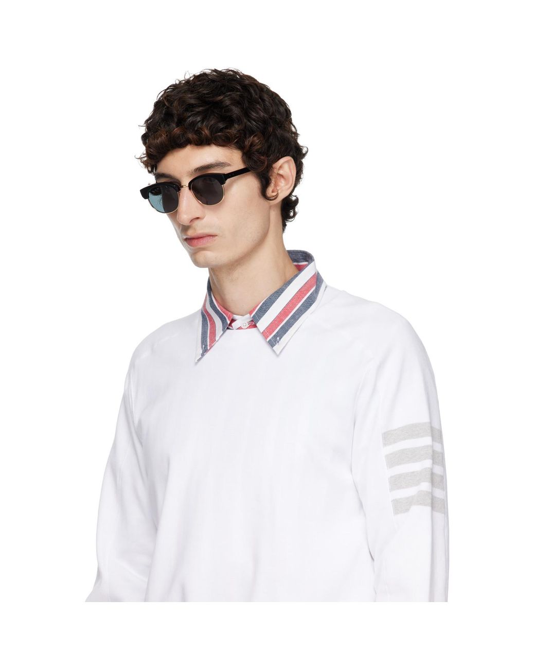 Thom Browne Gray Acetate & Titanium Oval Sunglasses for men