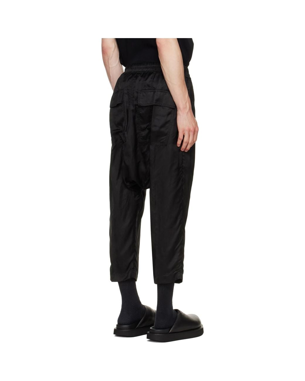 Rick Owens Black Tower Drawstring Cropped Trousers for men