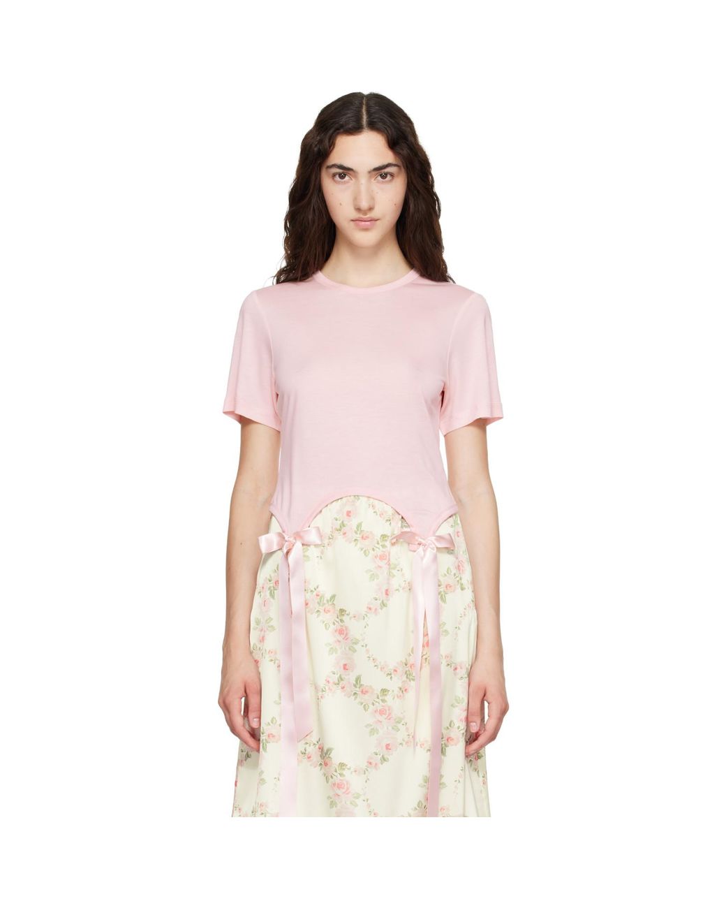 Simone Rocha Pink Bow Tail Easy T-Shirt