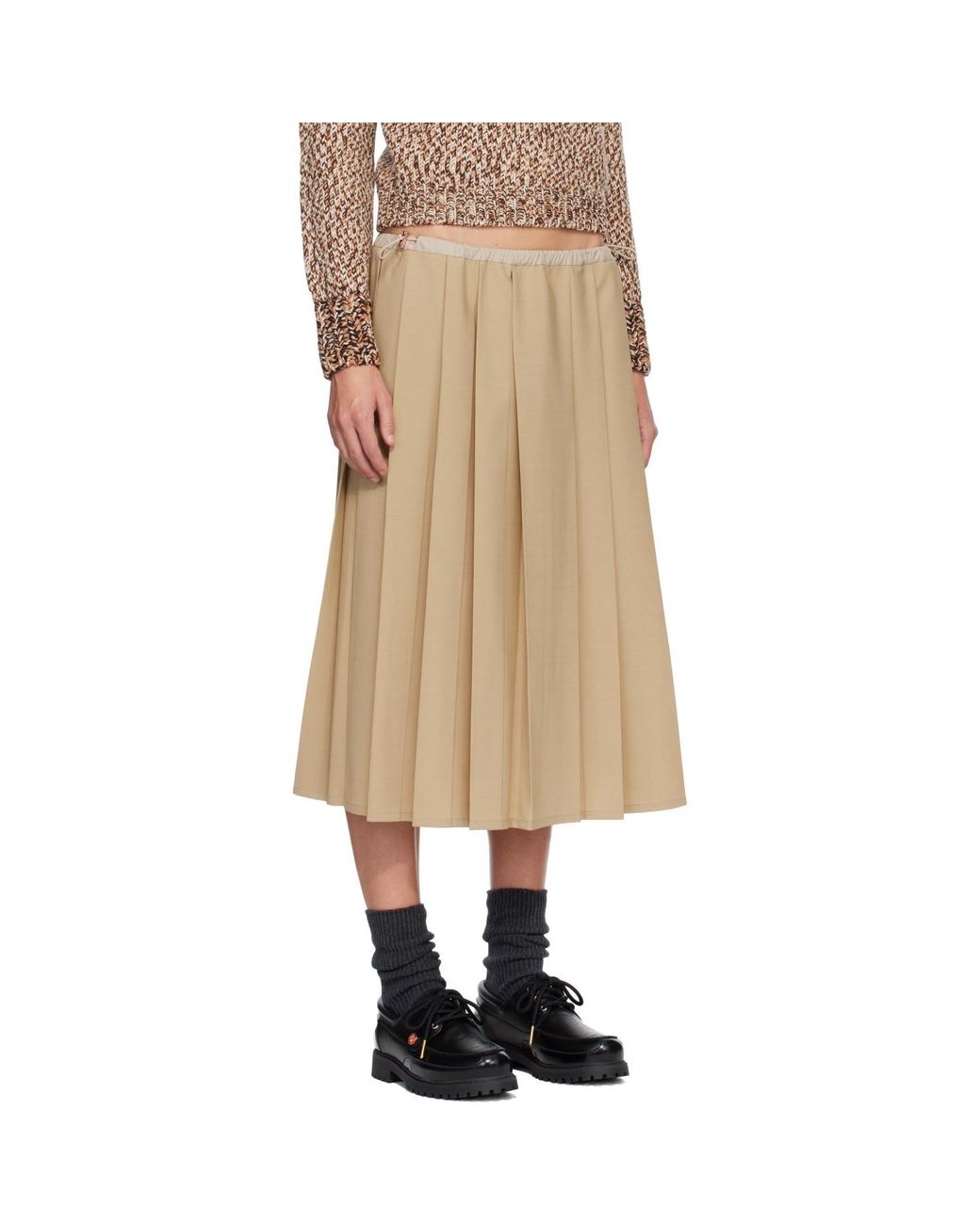 Moncler Natural Pleated Midi Skirt
