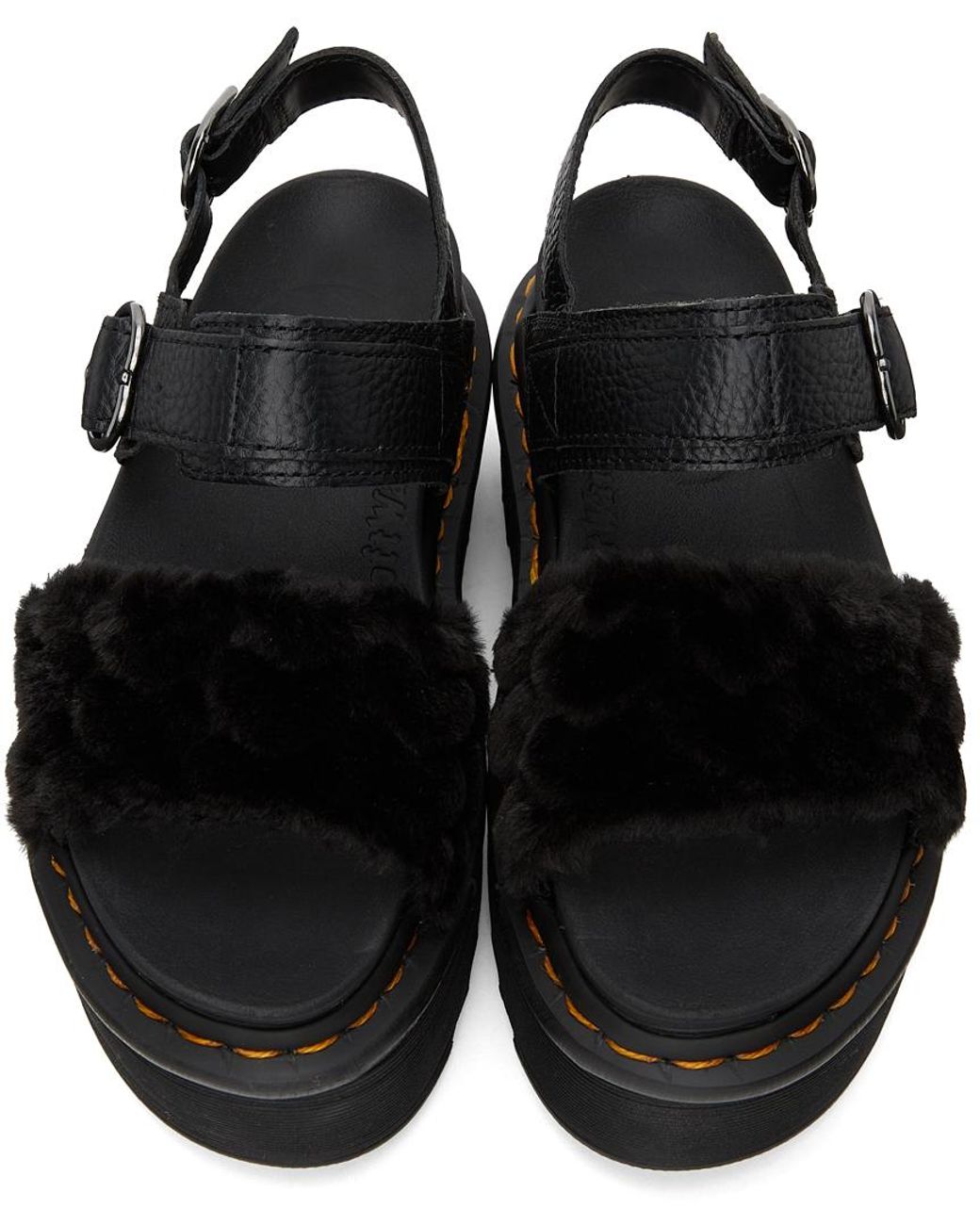 Dr. Martens Faux-fur Voss Quad Fluffy Platform Sandals in Black | Lyst