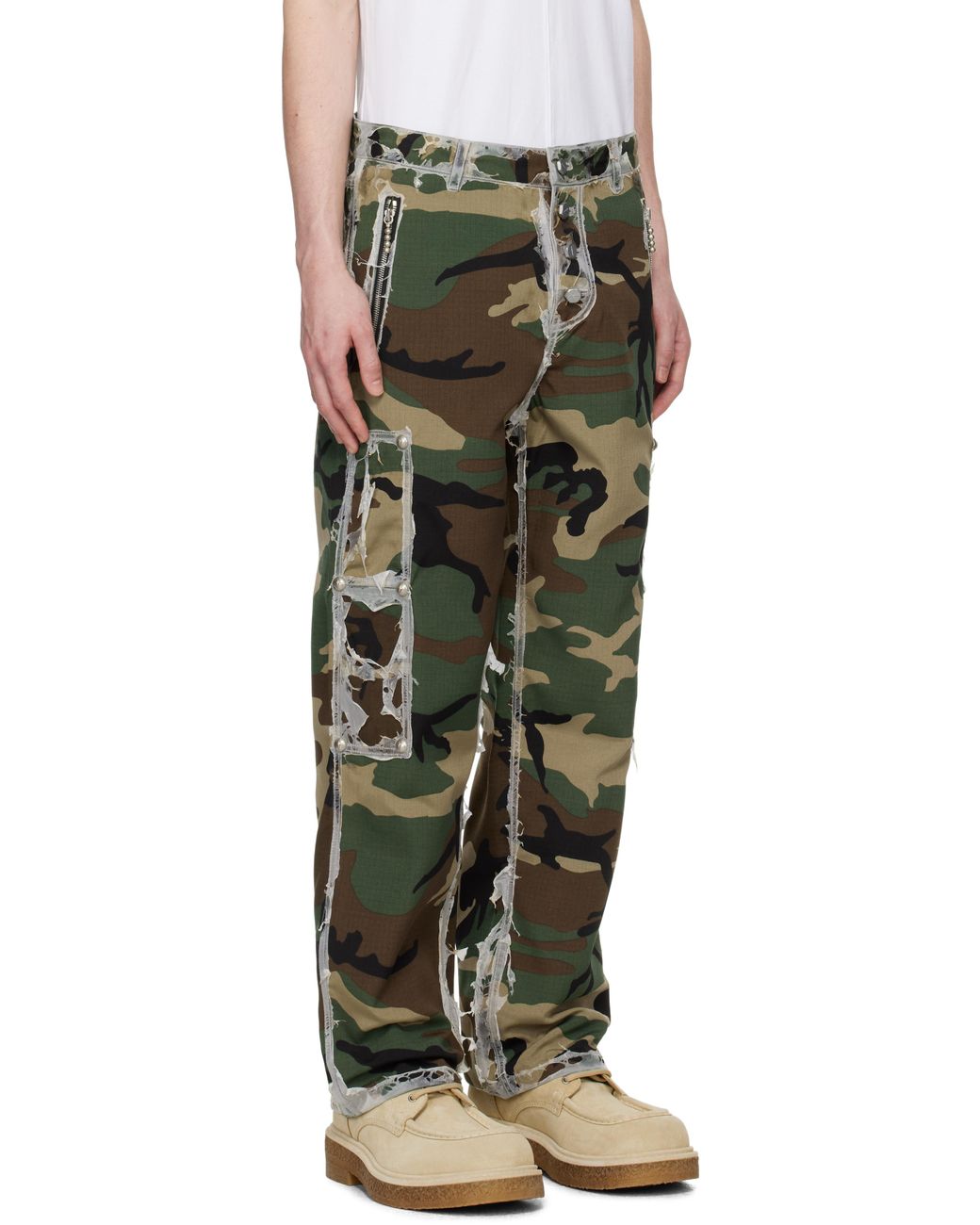 THUG CLUB Khaki Burnt Bio Army Cargo Pants in Green for Men