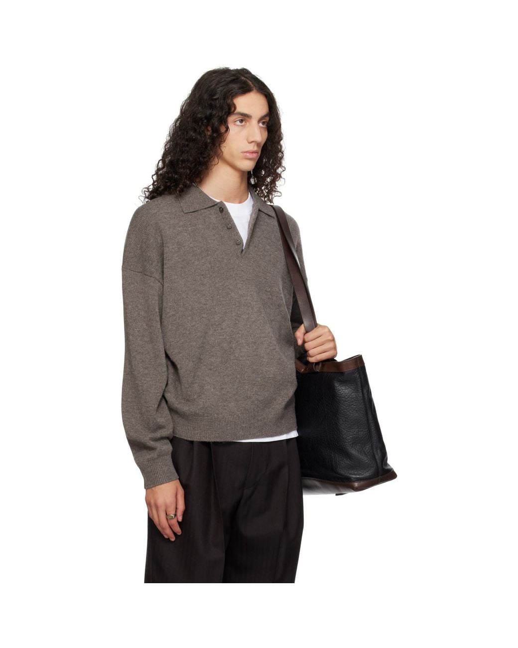 YACAIA Brown Y-0024 Oversized Merino Polo for men