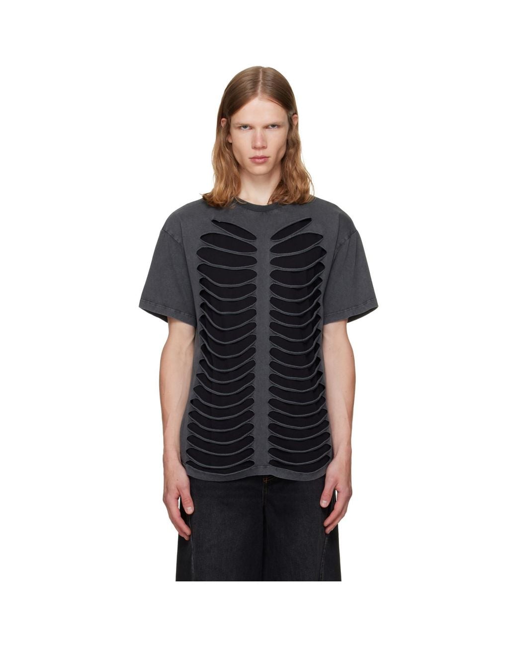 AVAVAV Black Tier Cut-Out Double Layer T-Shirt for men