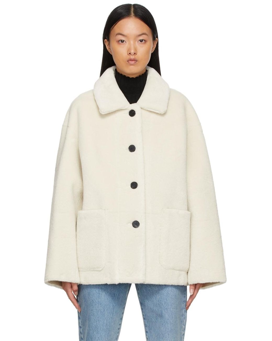 DRAE Off-white Sherpa Buttoned Jacket | Lyst