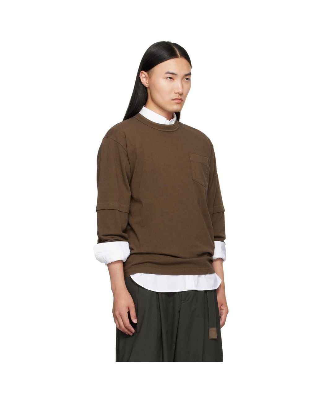 Sacai Brown Cotton Jersey L/S T-Shirt for men