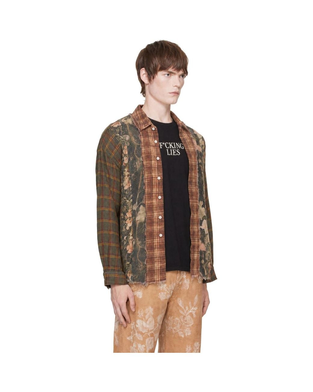 R13 Brown Drop Neck Shirt for men