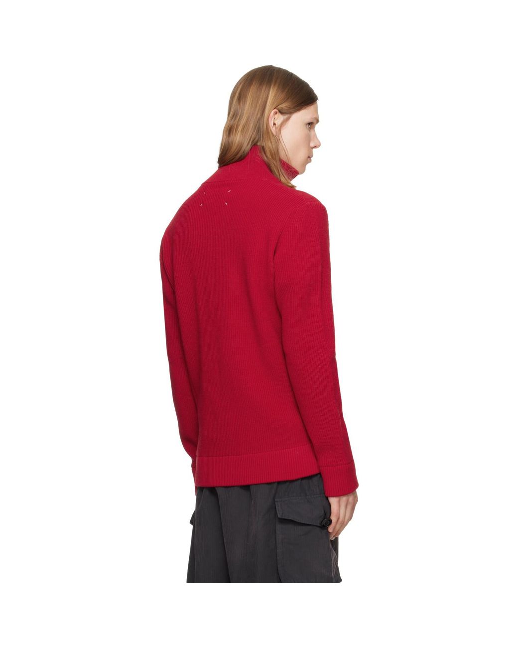 Maison Margiela Red Knit Zip-Up Sweater for men