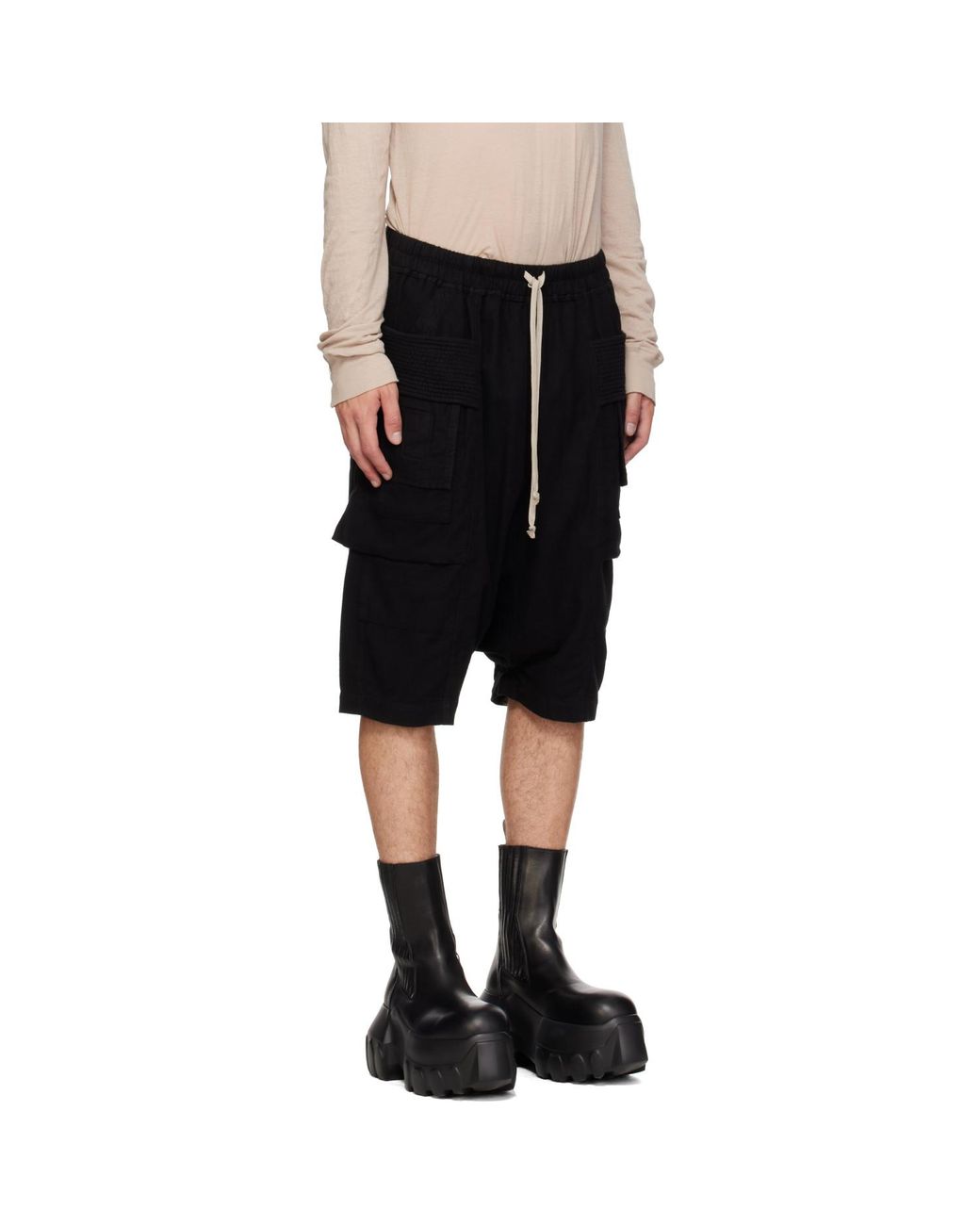 Rick Owens Black Tower Creatch Cargo Pods Shorts for men