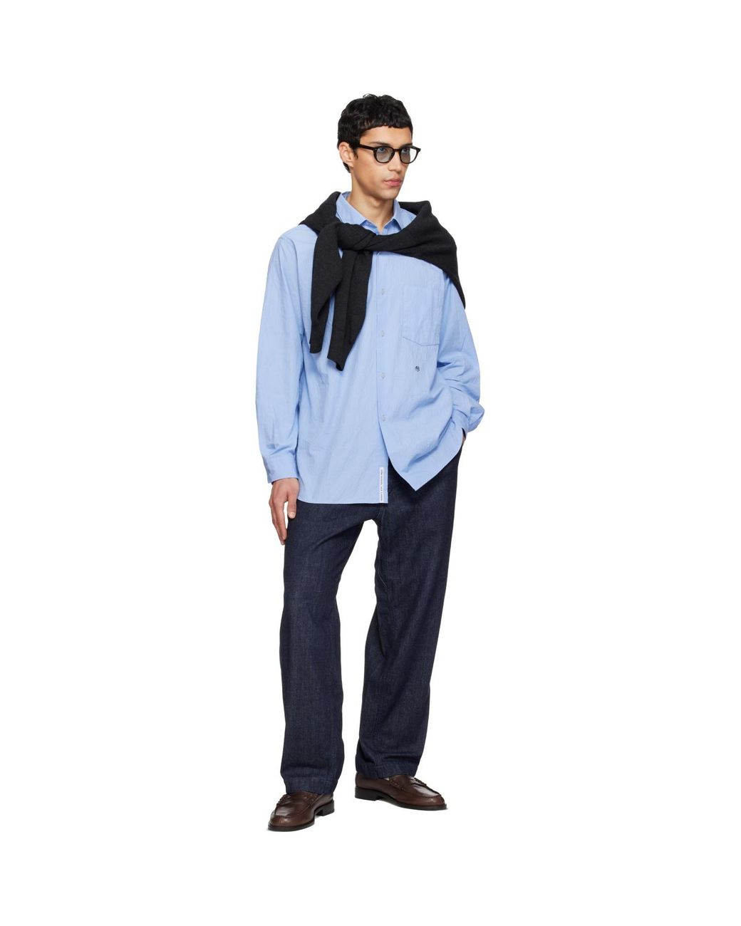 Nanamica Blue Regular Collar Wind Shirt for men