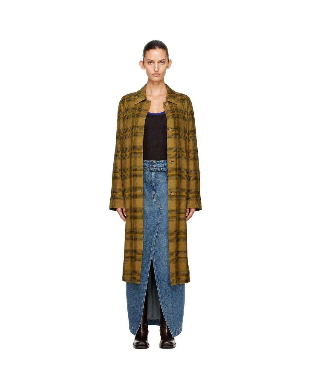 Dries Van Noten Green Khaki Wool Check Coat