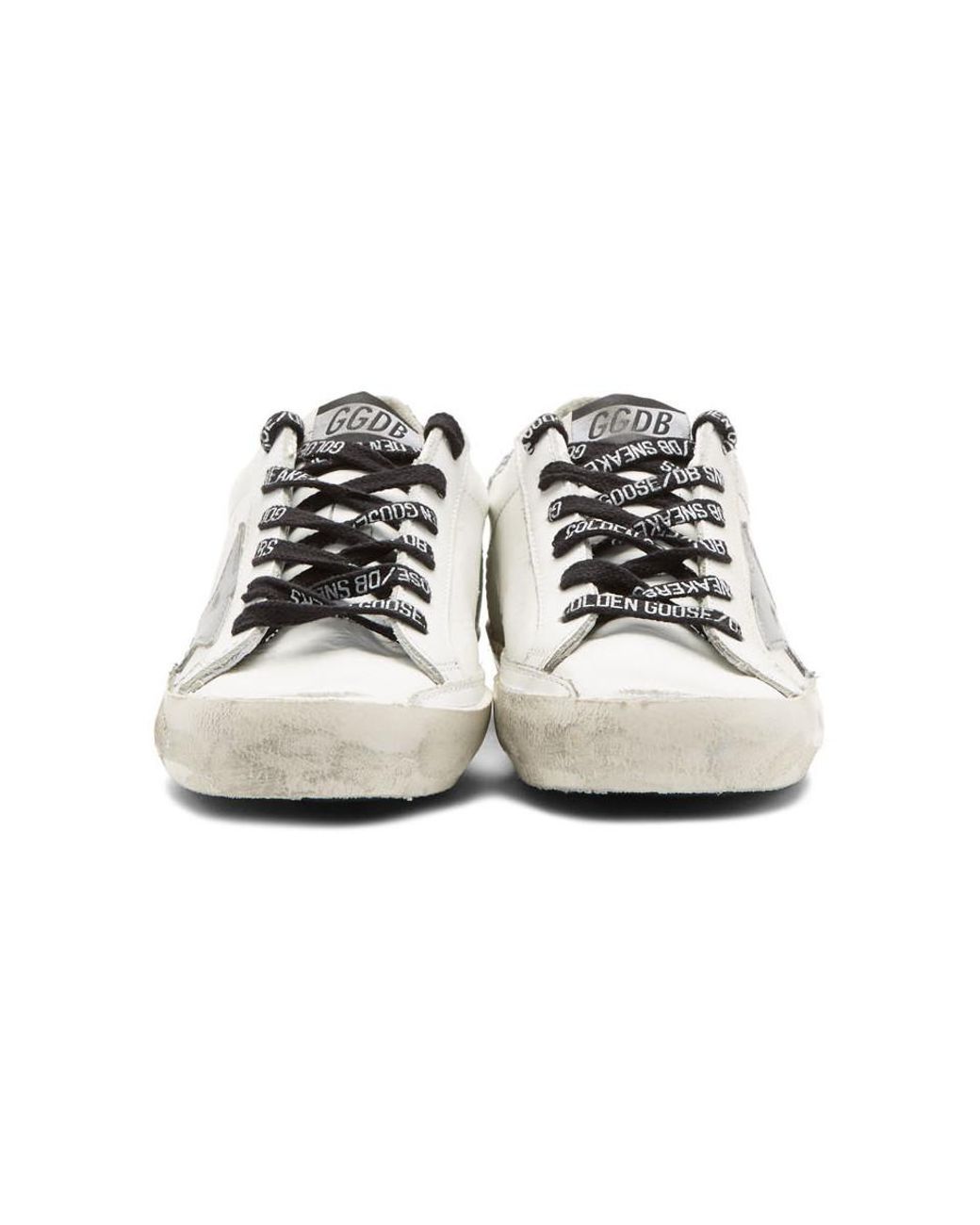 Golden Goose White And Silver Glitter Tab Superstar Sneakers