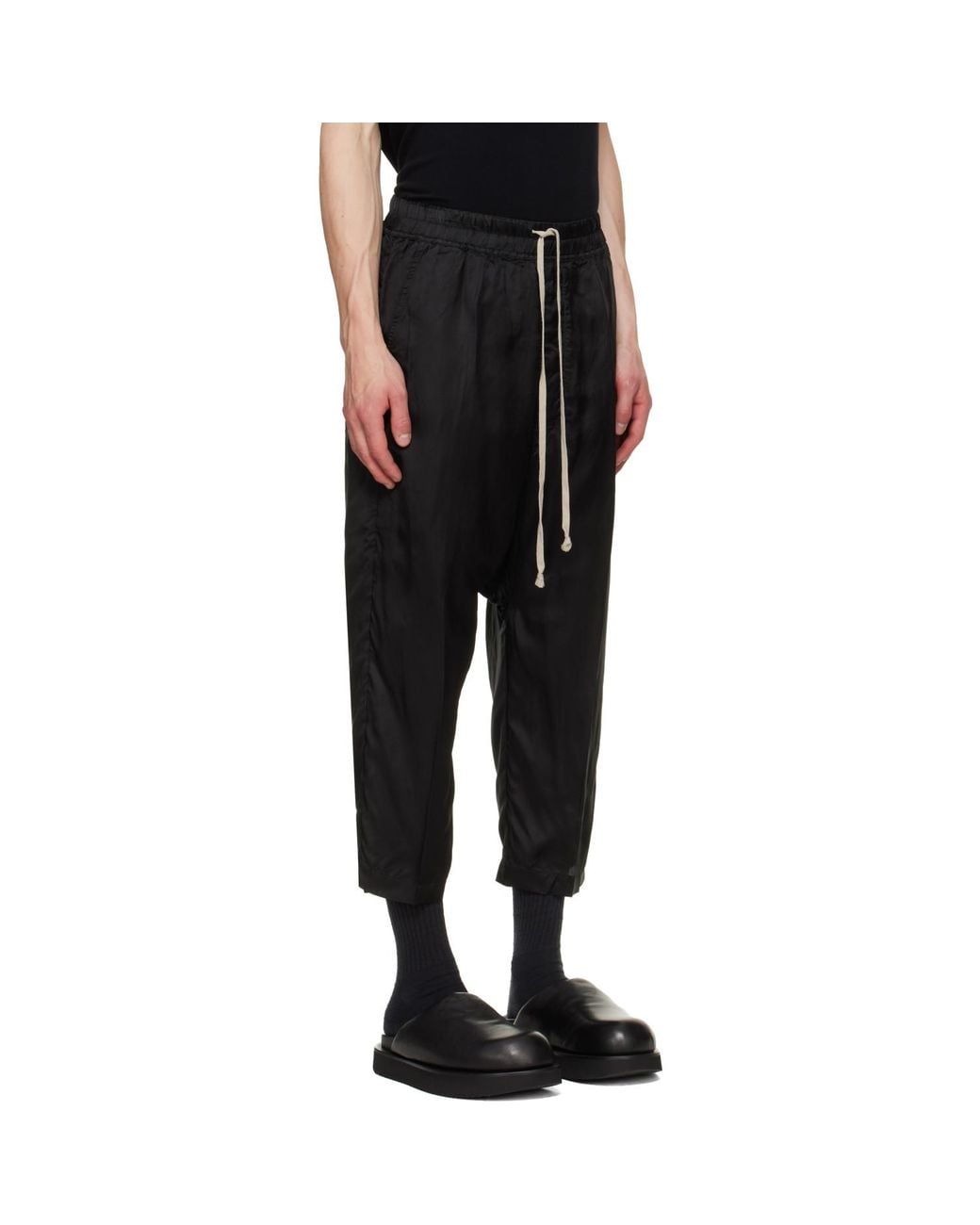 Rick Owens Black Tower Drawstring Cropped Trousers for men