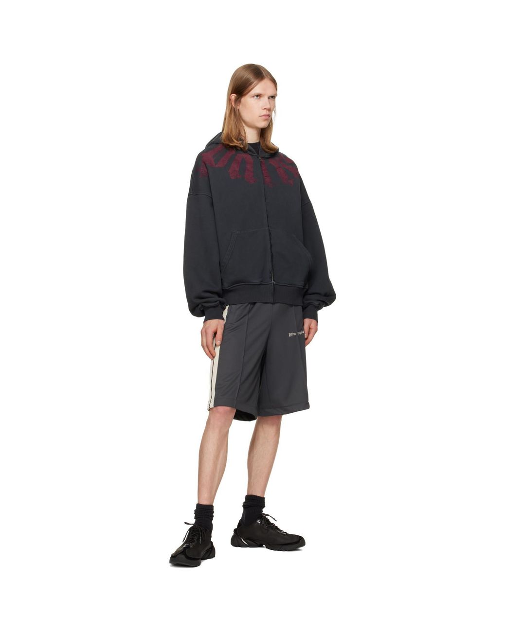 Palm Angels Blue Big Neck Logo Zip Hoodie for men