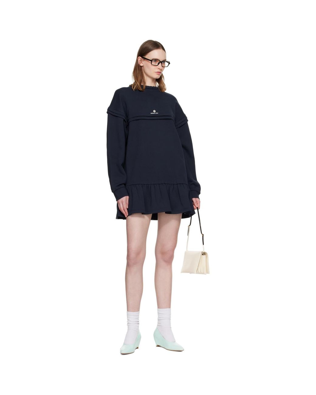 ShuShu/Tong Black Raw-Edge Wave Collar Tuck Detail Sweatshirt Minidress