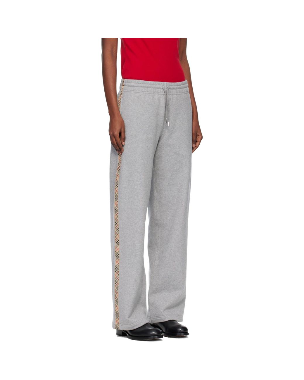 Burberry White Check Trim Cotton Track Pants
