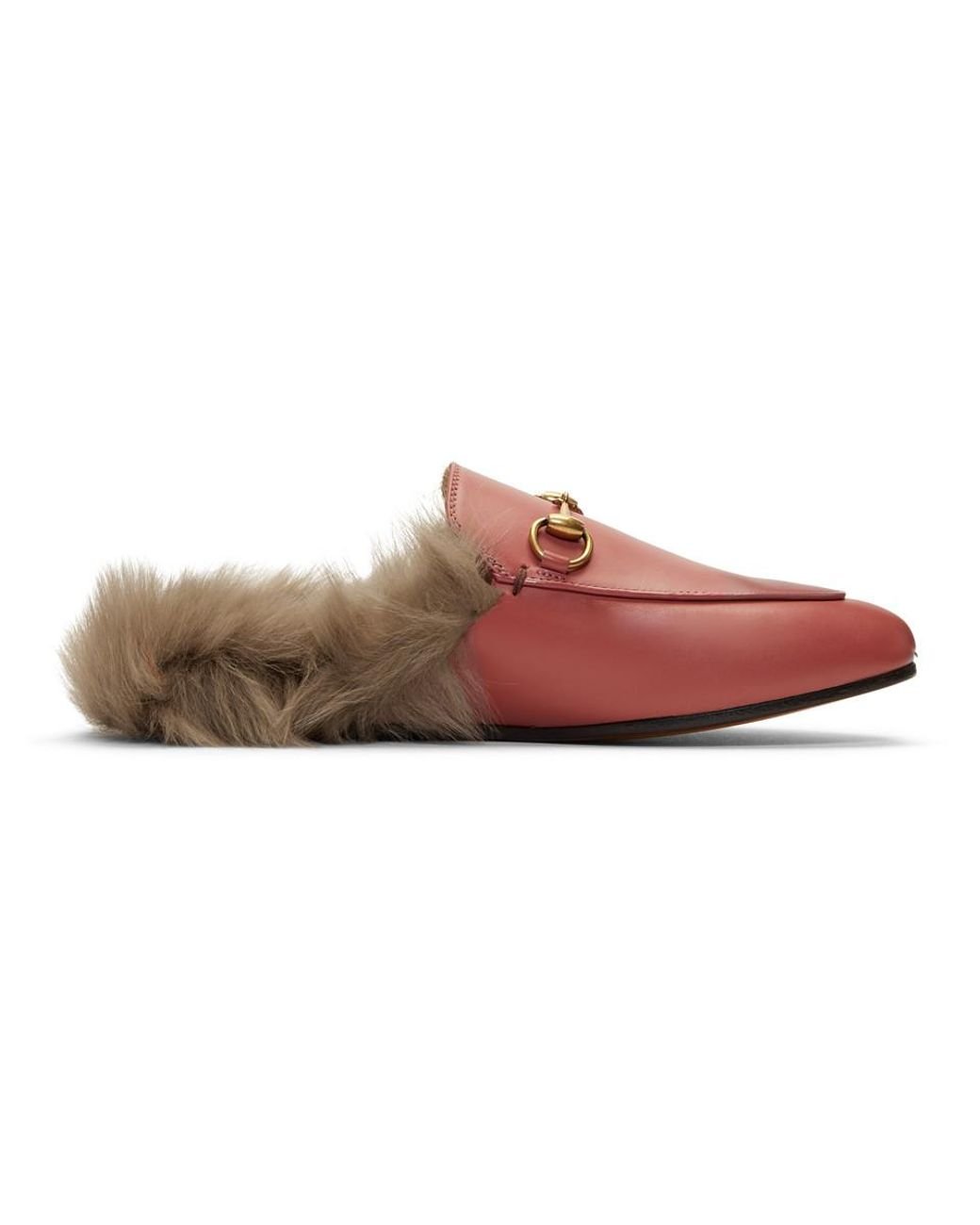 Gucci Pink Fur lined Princetown Slippers Lyst