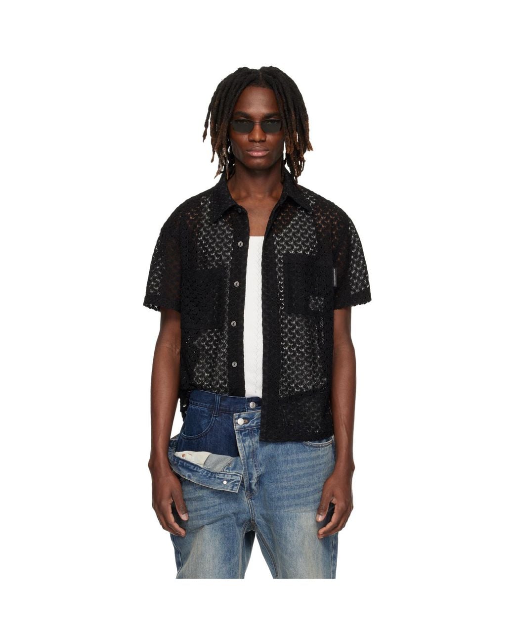 ANDERSSON BELL Black Tres Sheer Knitted Shirt for men