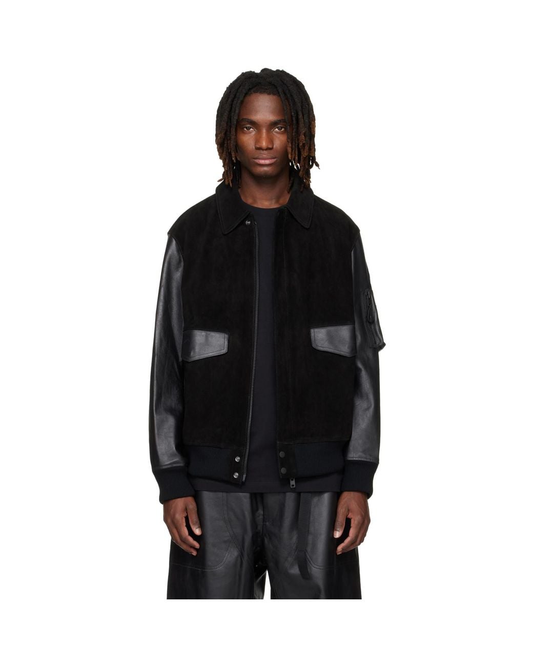 Y-3 Black Mercedes-Amg F1 Edition Racing Leather Jacket for men