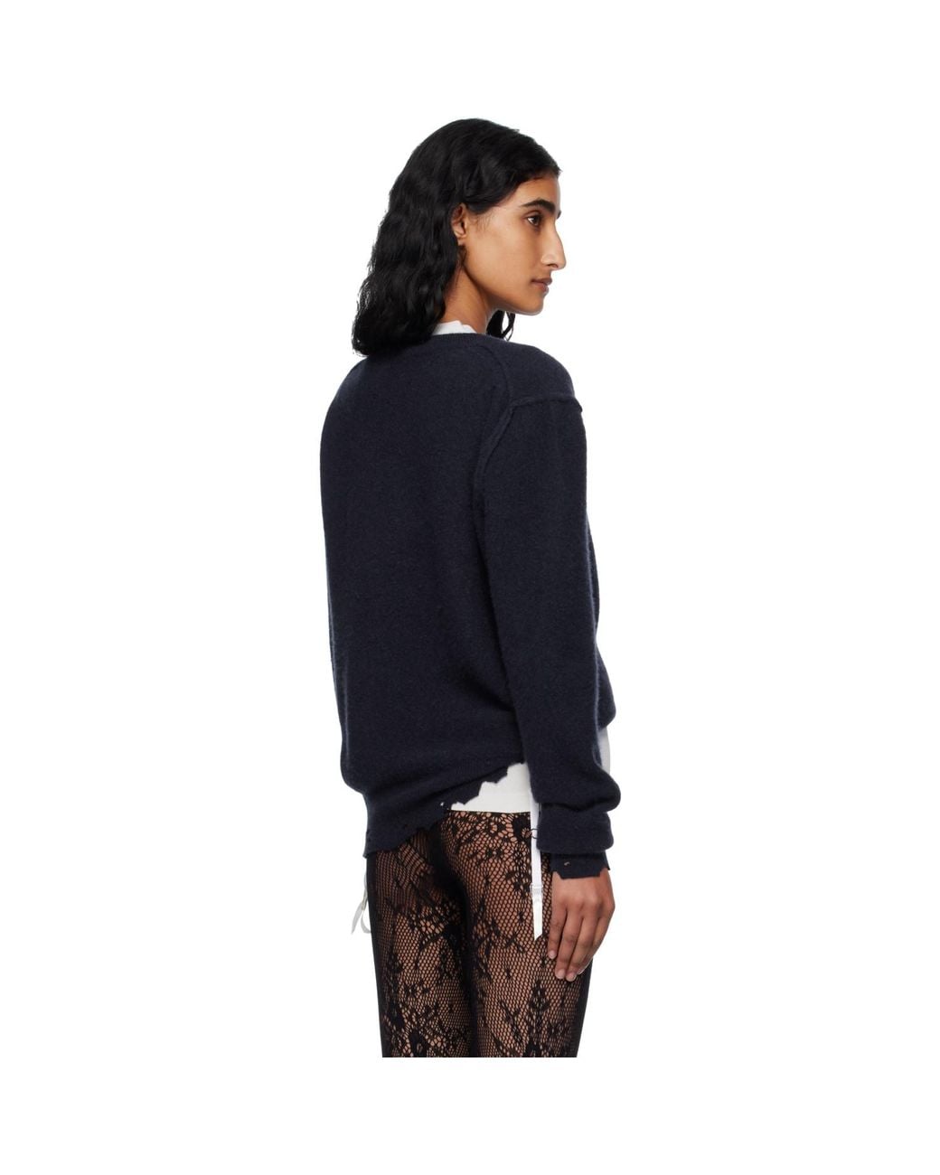 Balenciaga Blue Laurel Classic Inside-Out V-Neck Sweater