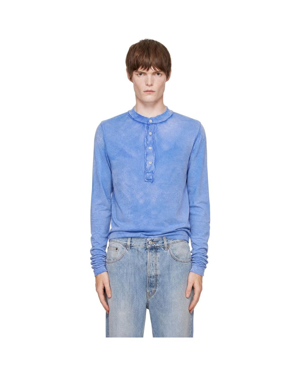 Edward Cuming Blue Stacked Henley for men