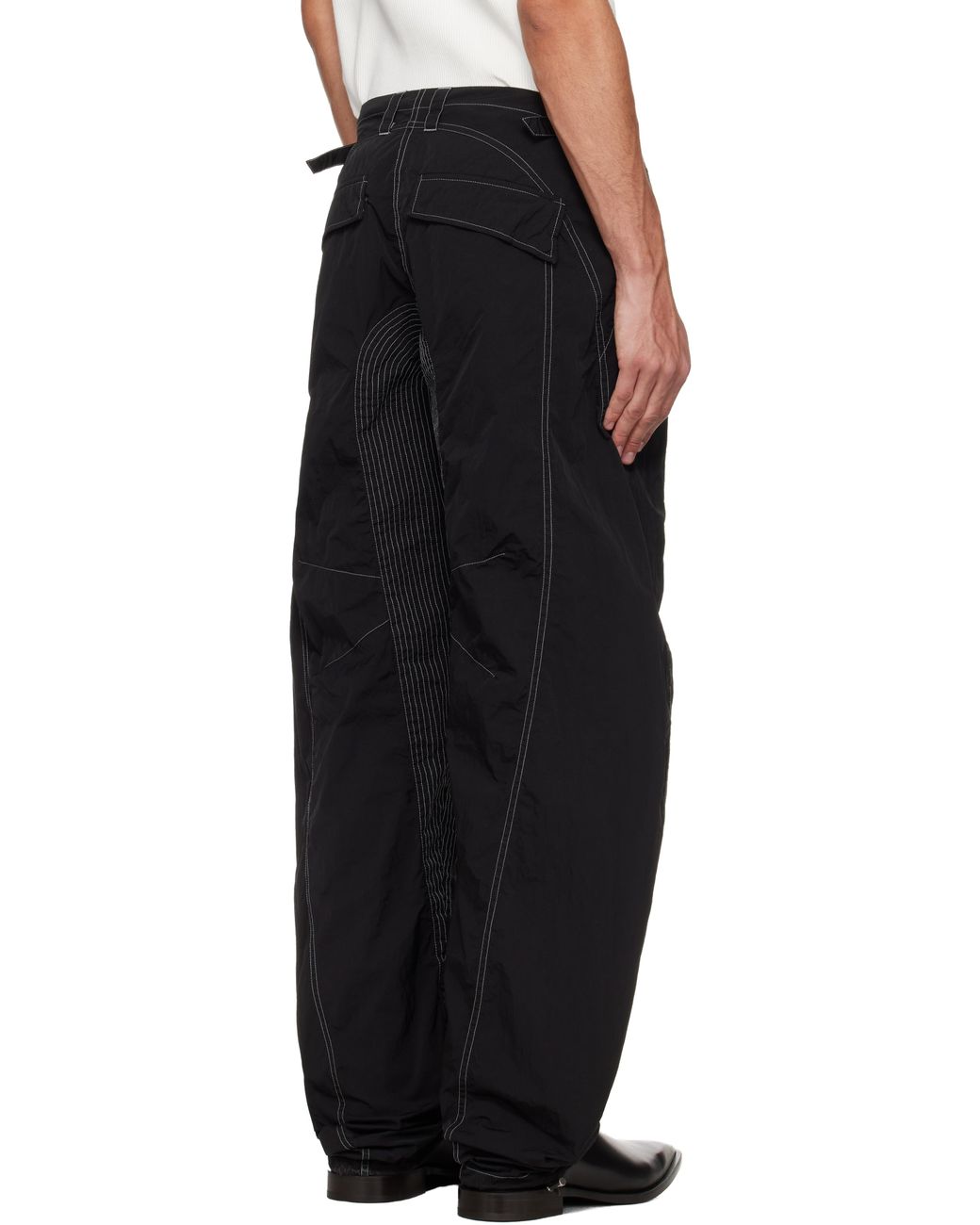 Mugler Black Stitched Parachute Trousers for men