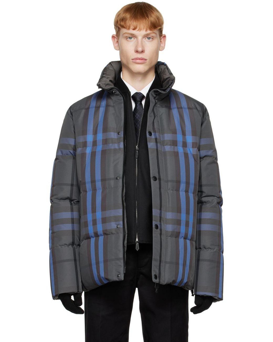 Burberry Check Reversible Down Jacket in Blue for Men | Lyst