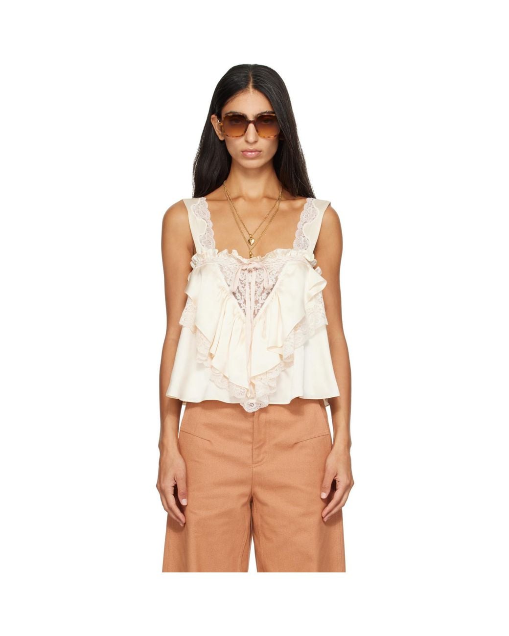 Chloé White Off- Sleeveless Ruffle Top