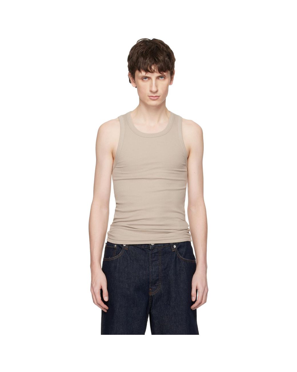 Seventh Black Taupe Base Rib Tank Top for men