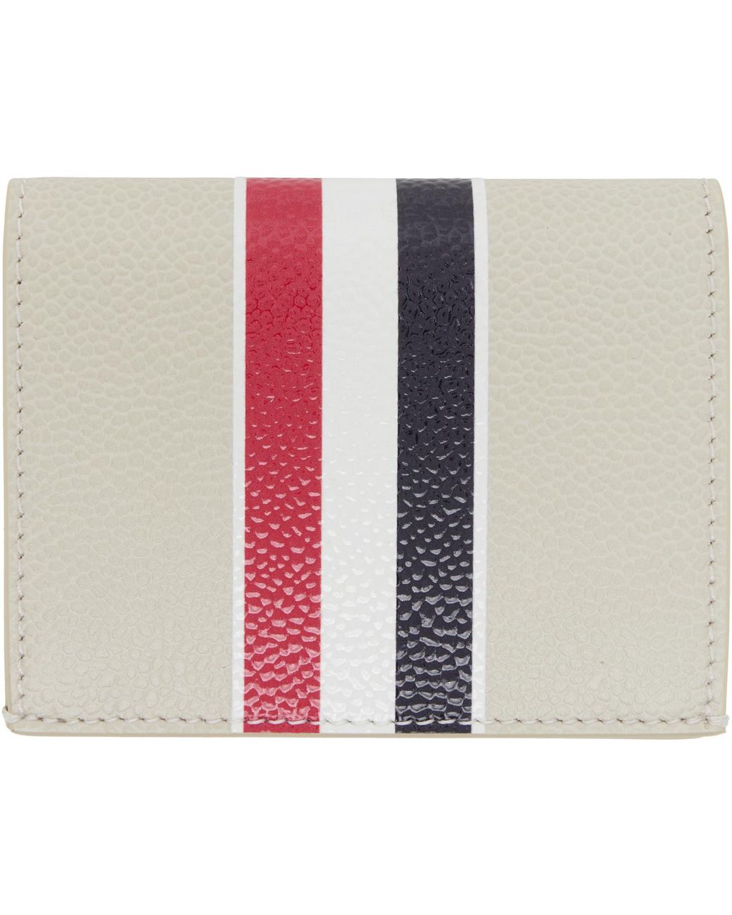 Thom Browne Black Off- Pebble Grain Rwb Stripe Double Card Holder for men