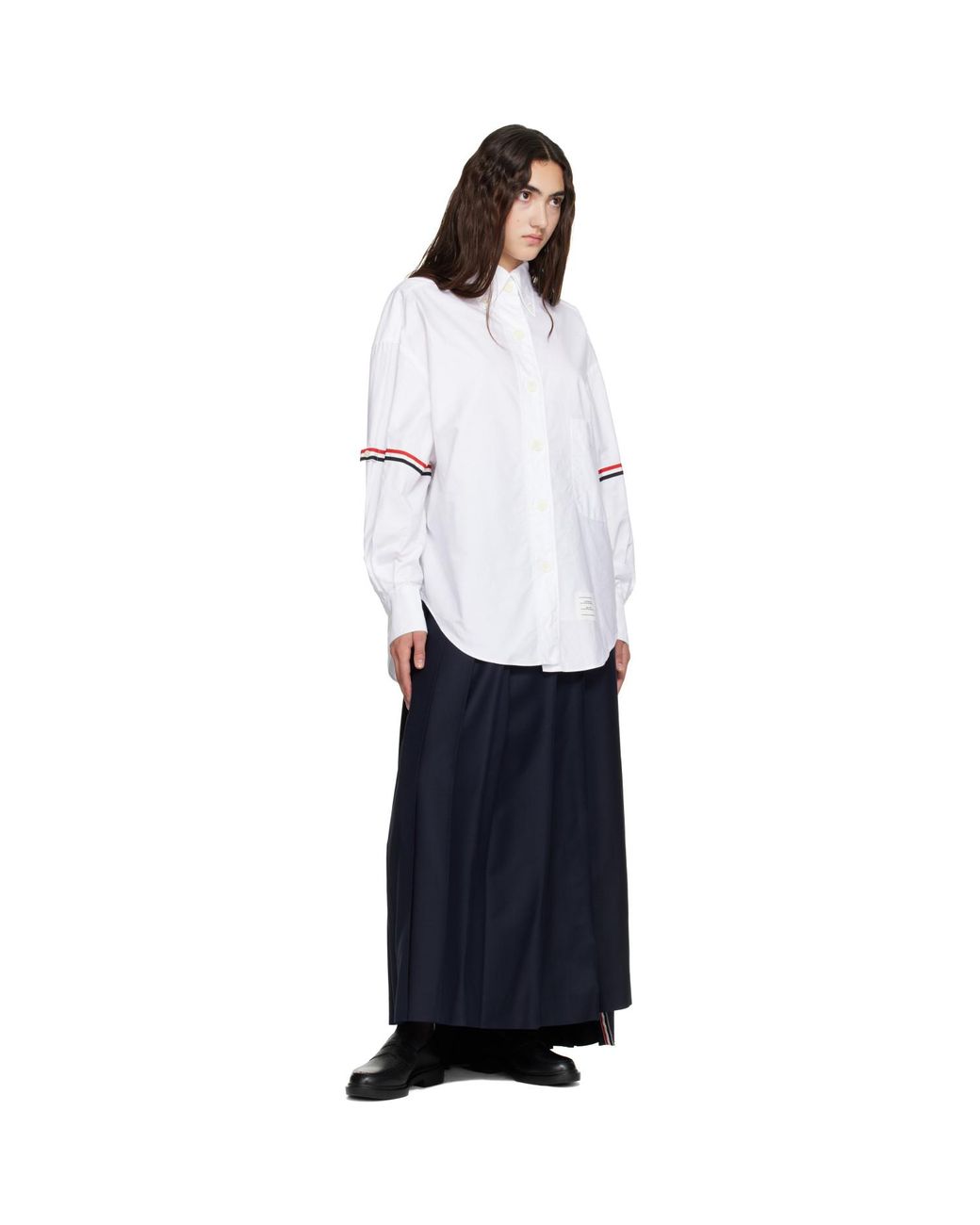 Thom Browne Blue Super 120's Twill Pleated Maxi Skirt