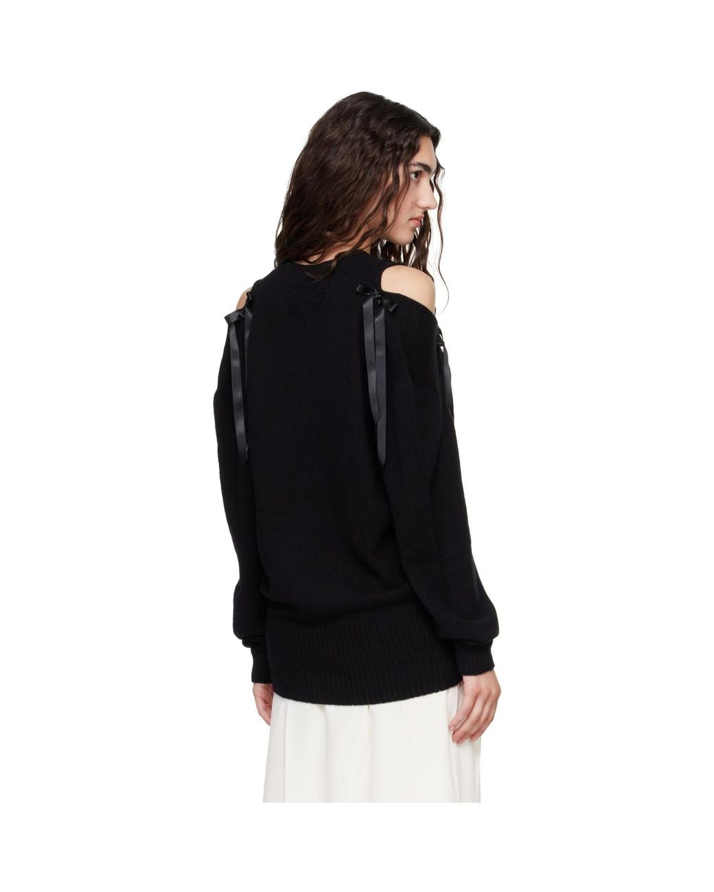 Simone Rocha Black Relaxed Cashmere Slash V-Neck Bow Sweater