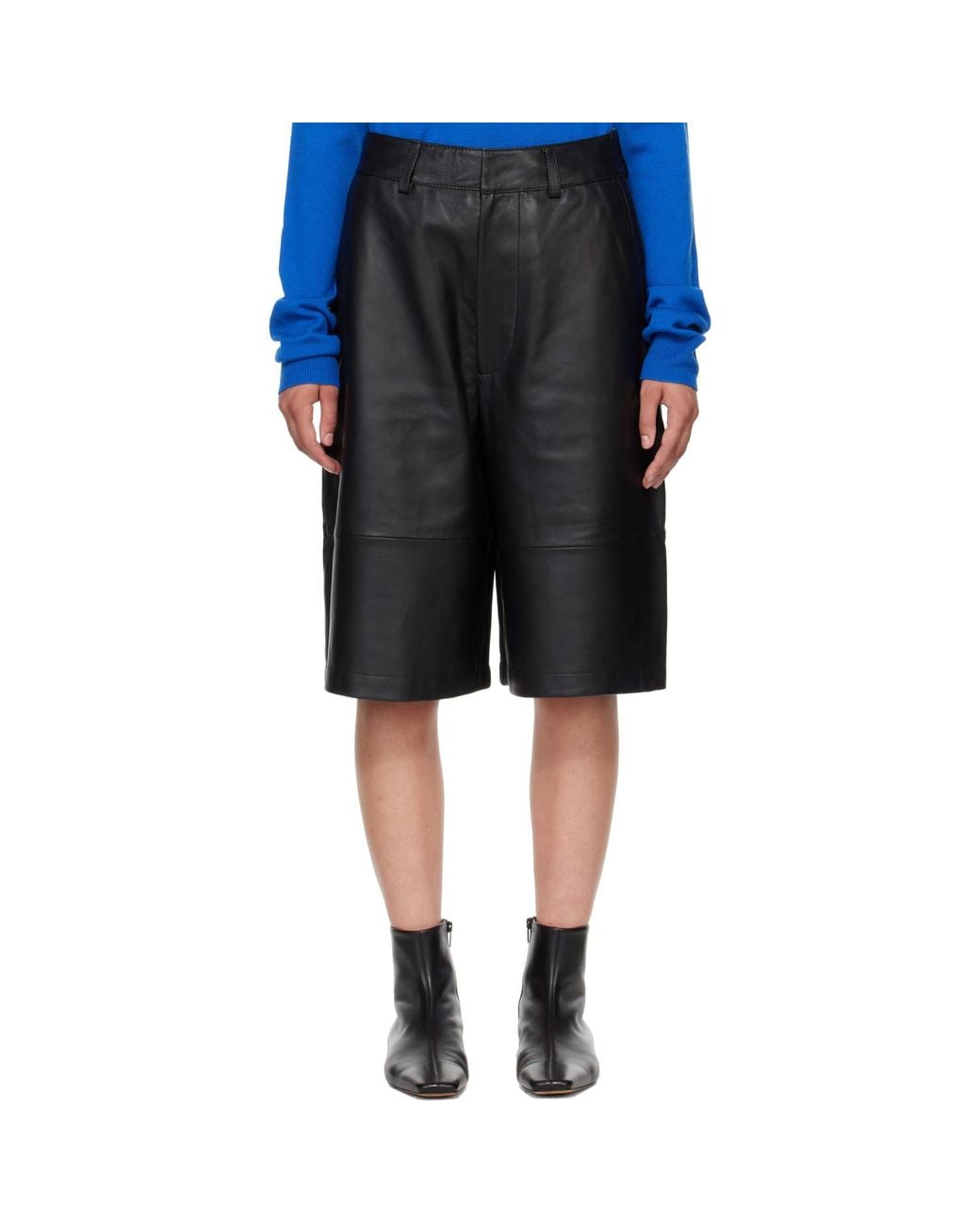 Frankie Shop Blue Olivia Leather Bermuda Shorts