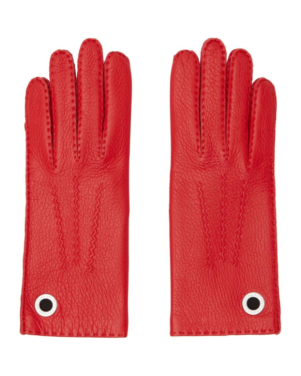 AMI Red Grained Leather Gloves