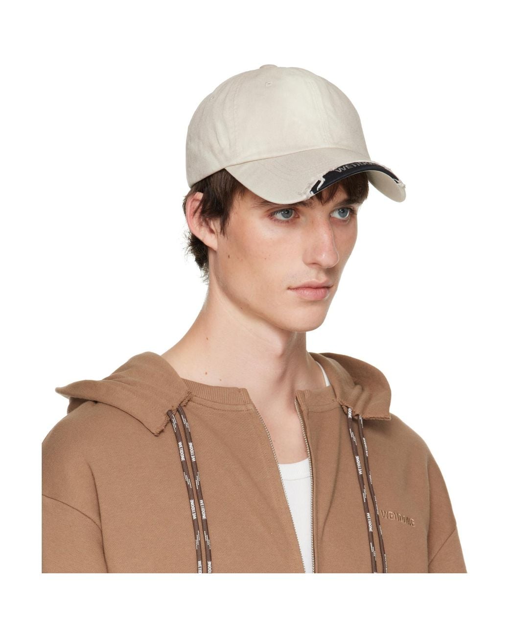 we11done Brown Off- Distressed Cap for men