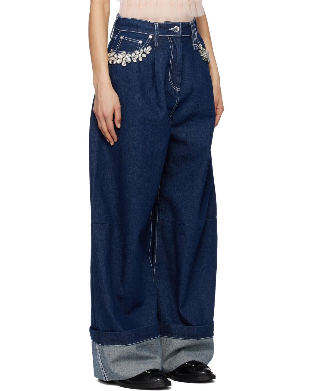 Simone Rocha ネイビー Turbo Embellished Puddle ジーンズ