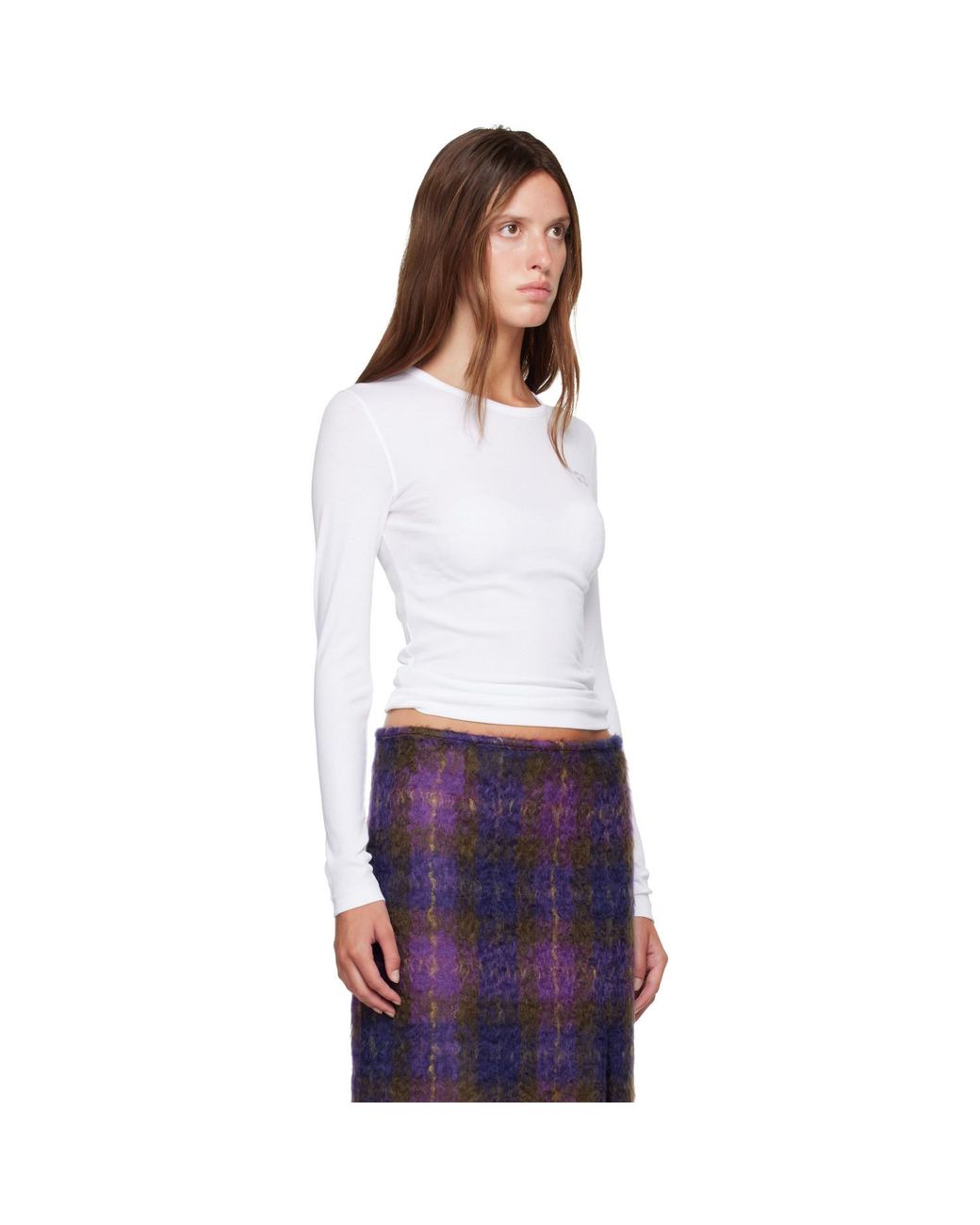 Ganni White Rib Long-Sleeve T-Shirt