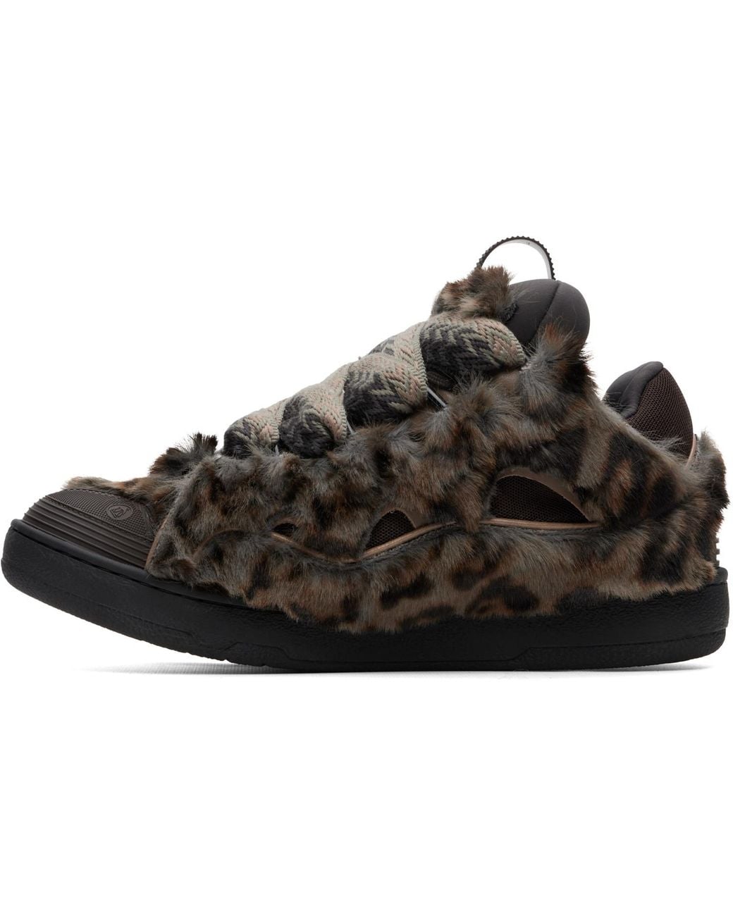 Lanvin Black Curb Faux Fur Sneakers for men