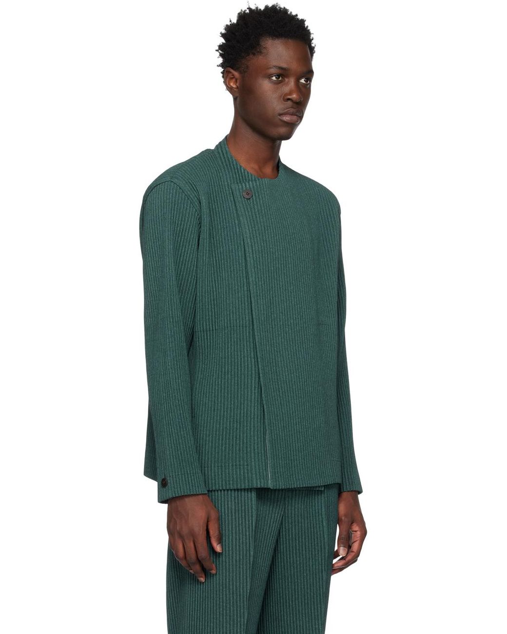 Homme Plissé Issey Miyake Green Wool Like Light Jacket for Men