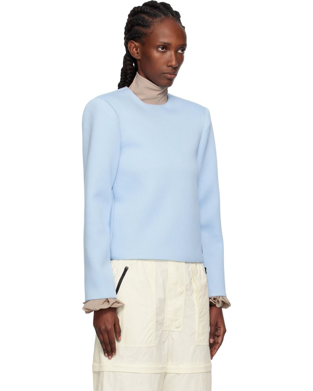 Pushbutton Blue Curvy Shoulder Top