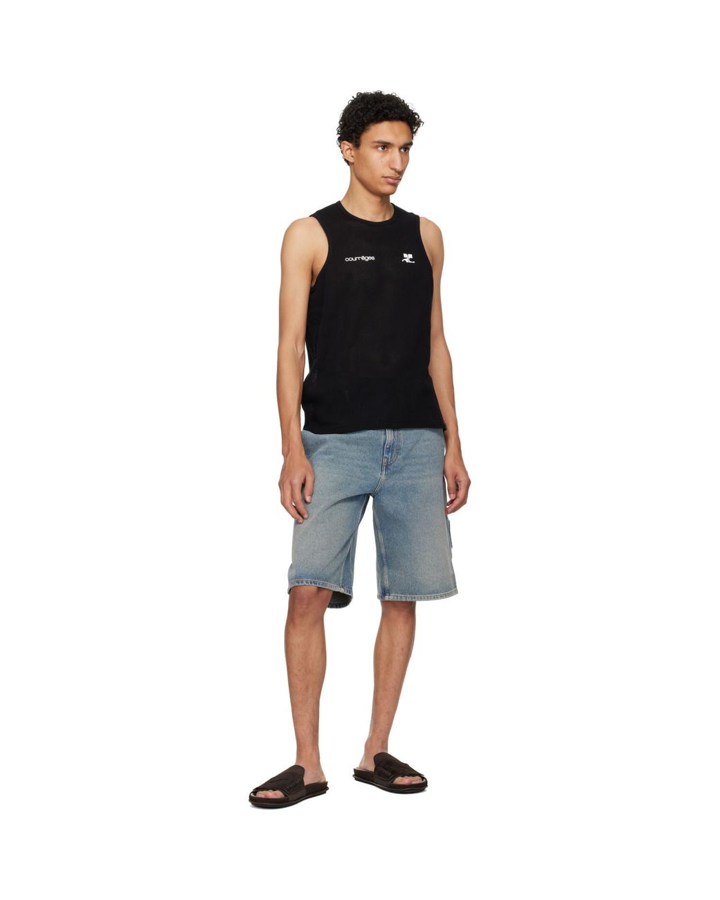 Courreges Black Printed Mesh Tank Top for men