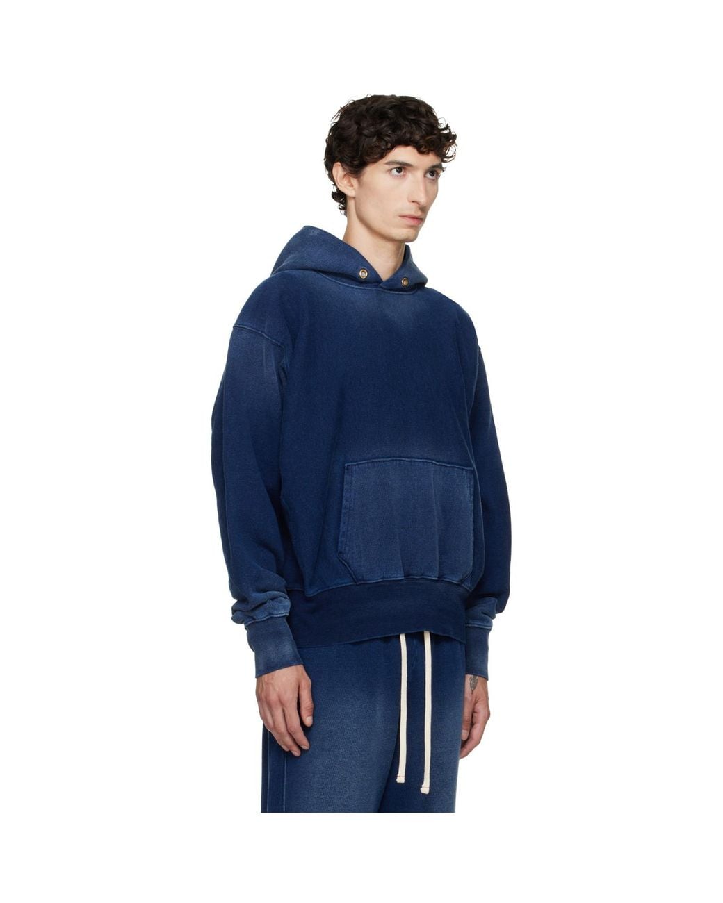 Les Tien Blue Heavyweight Hoodie for men
