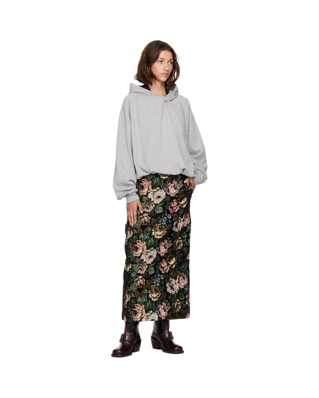 Dries Van Noten Gray Draped Cotton Hoodie