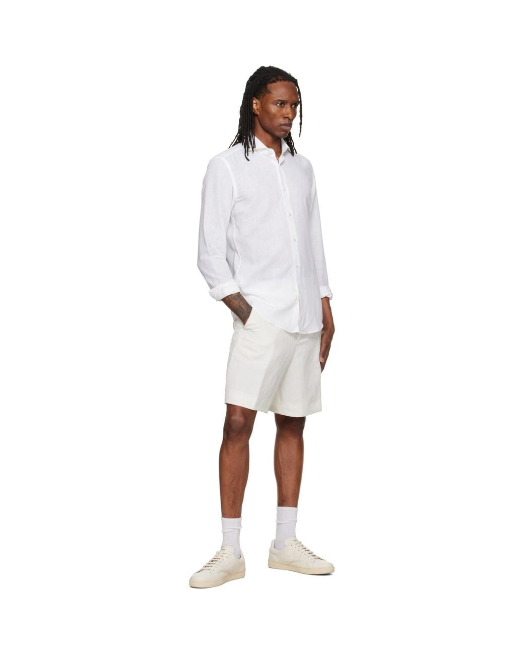 Boss White Off- Drawstring Shorts for men
