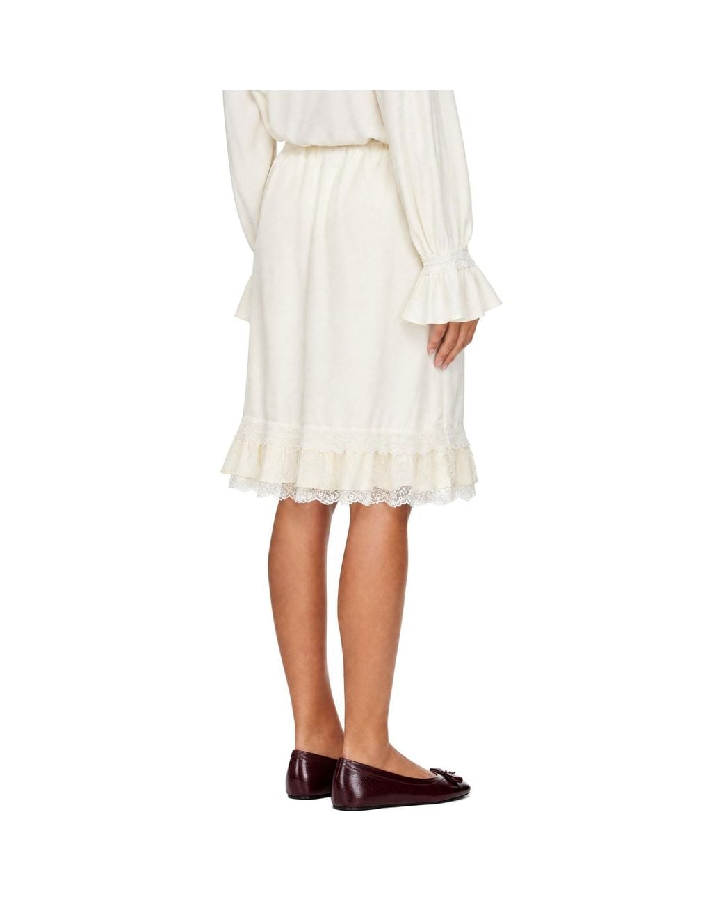 Ganni Natural Off- Frill Satin Midi Skirt