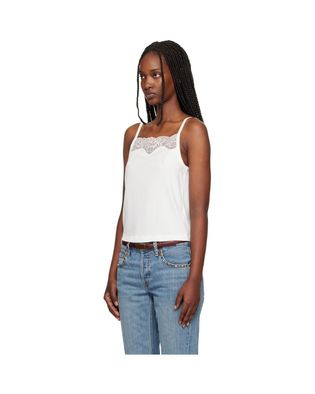 Re/done Black Off- Lace Ribbed Camisole
