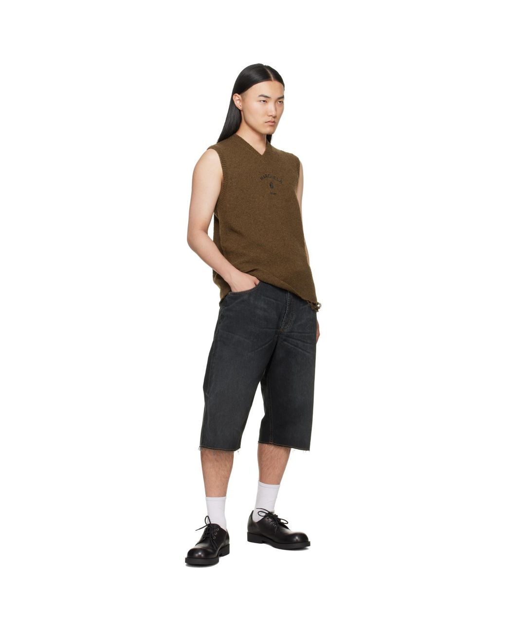 MM6 by Maison Margiela Black Drawstring Denim Shorts for men