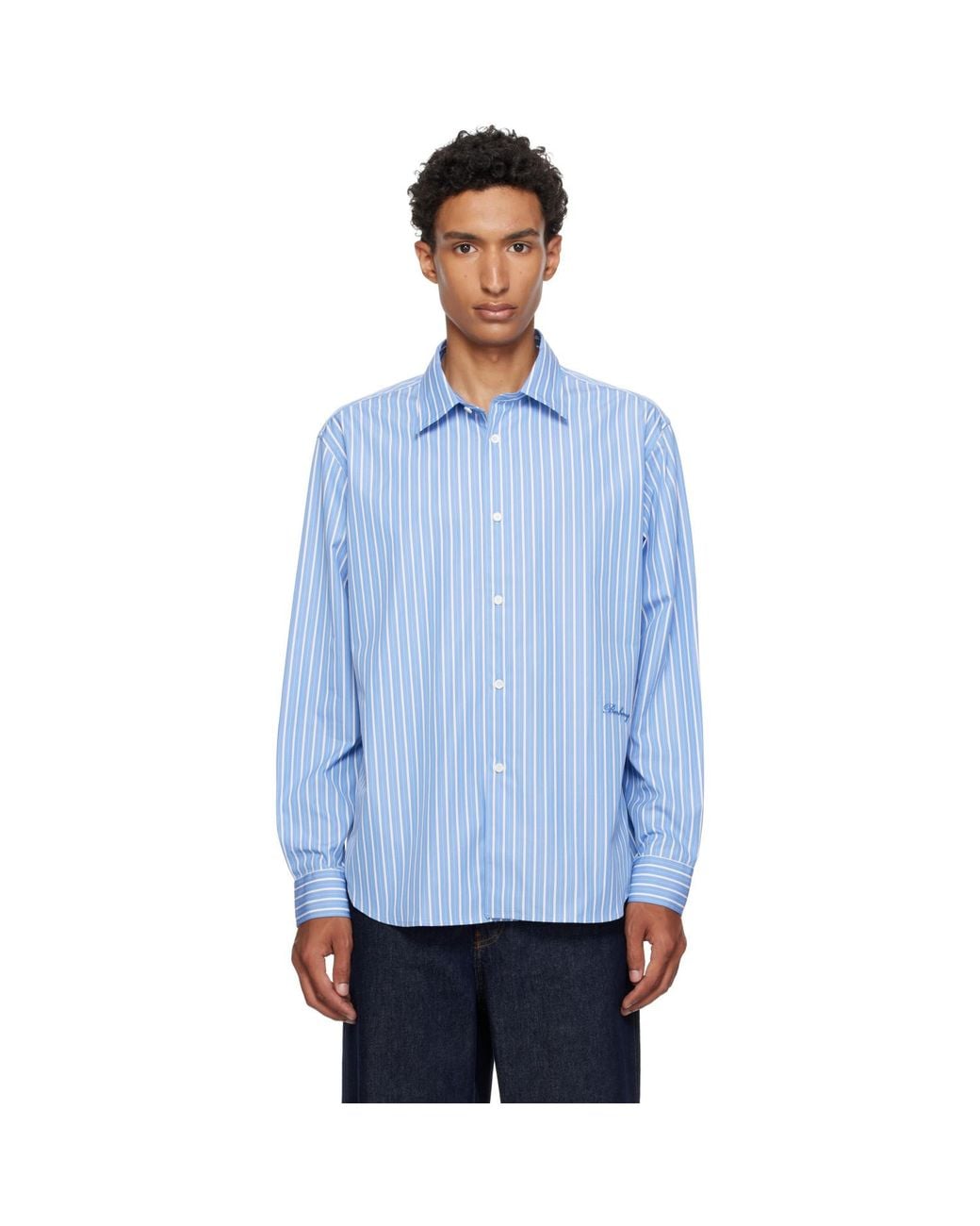 Burberry Blue Relaxed Fit Striped Cotton Shirt for men