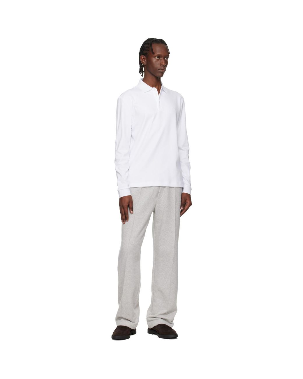 Boss White Regular Fit Interlock-Cotton Polo for men